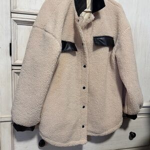 SHEIN Cream Teddy Jacket with Black Details